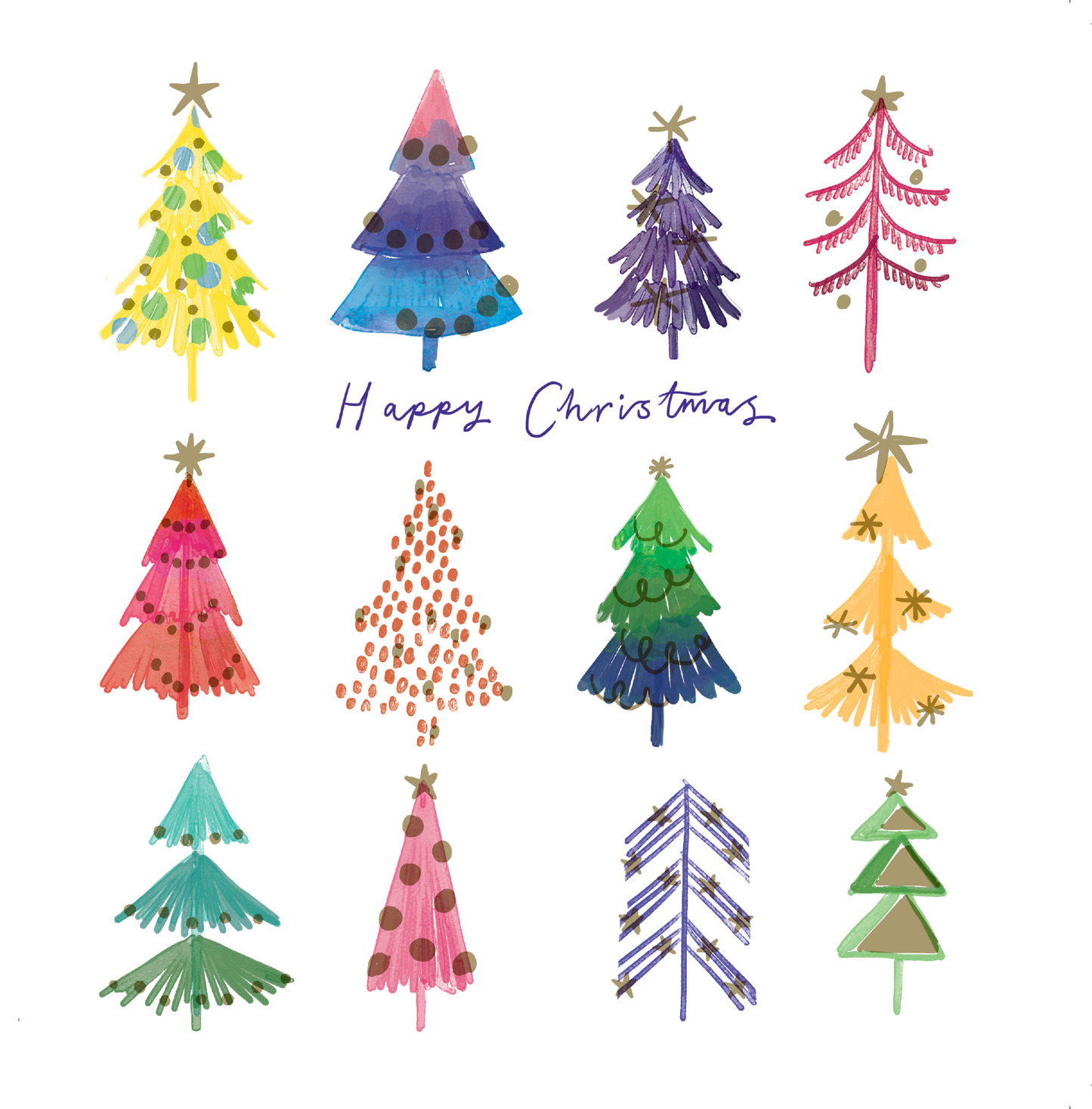 Compton Care - 10 x Charity Christmas Cards - 15 x 15cm - Rainbow Trees
