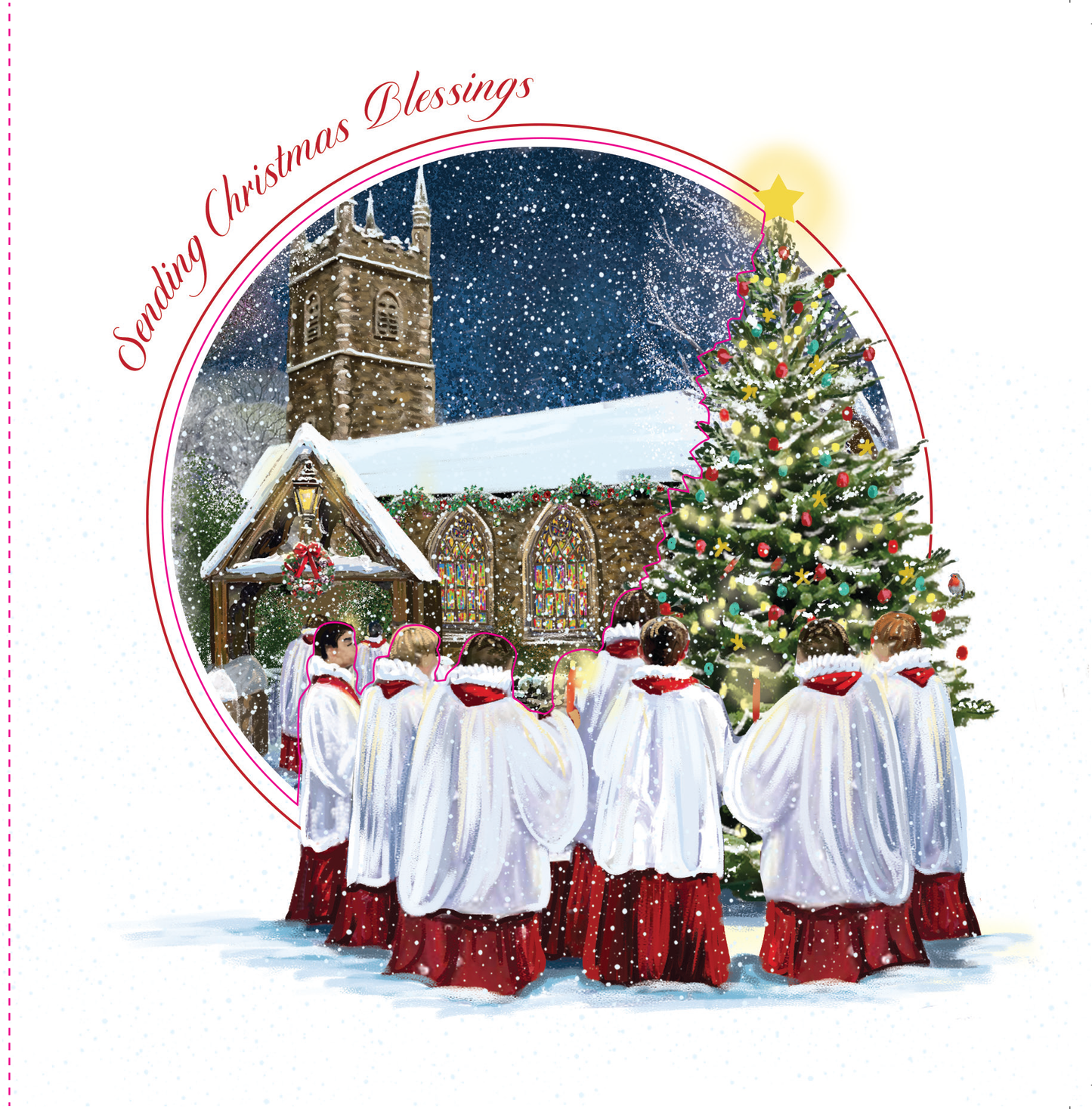 Compton Care - 10 x Charity Christmas Cards - 15 x 15cm - Singing Around Tree