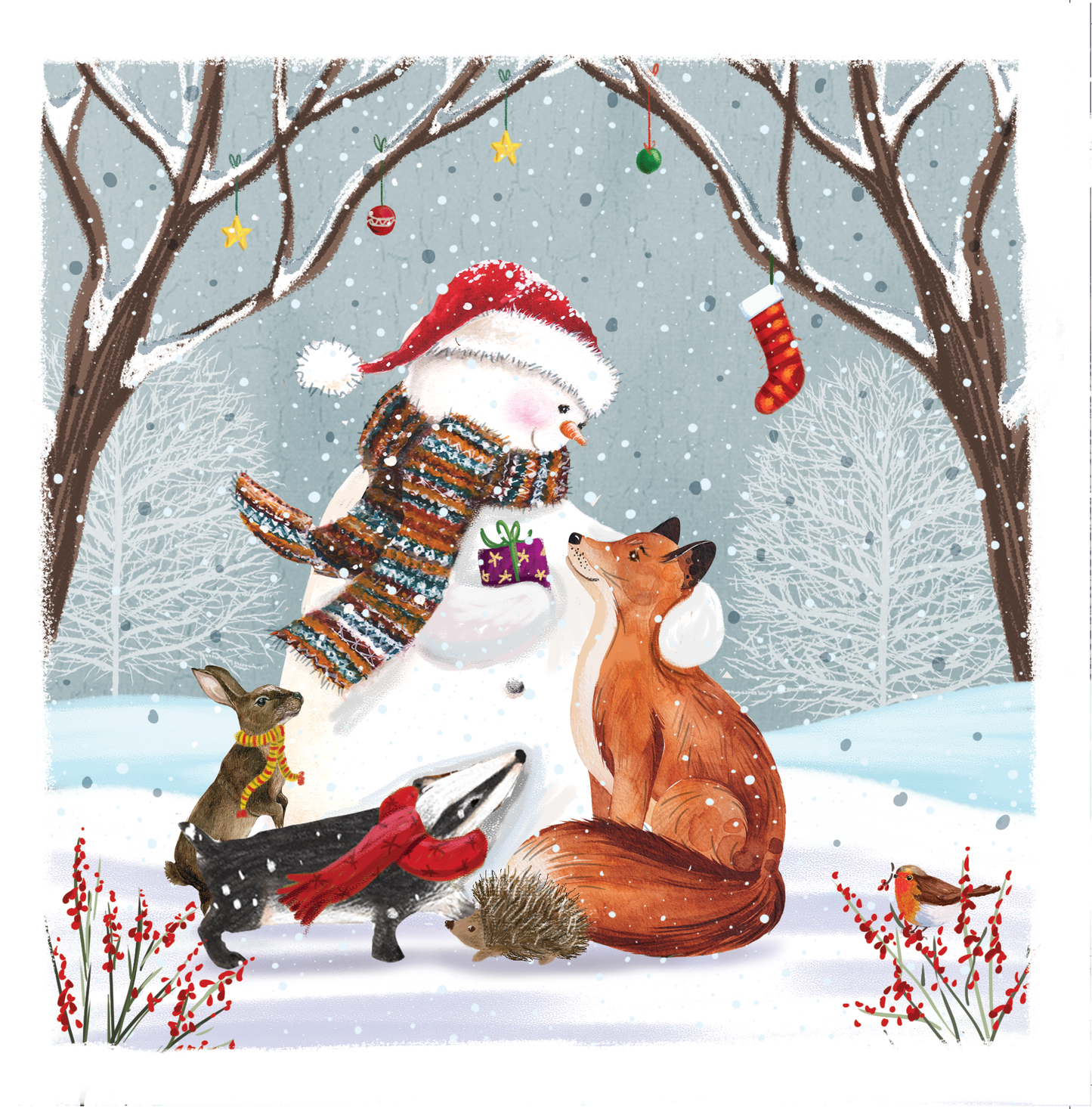 Compton Care - 10 x Charity Christmas Cards - 15 x 15cm - Snowy Forest Friends