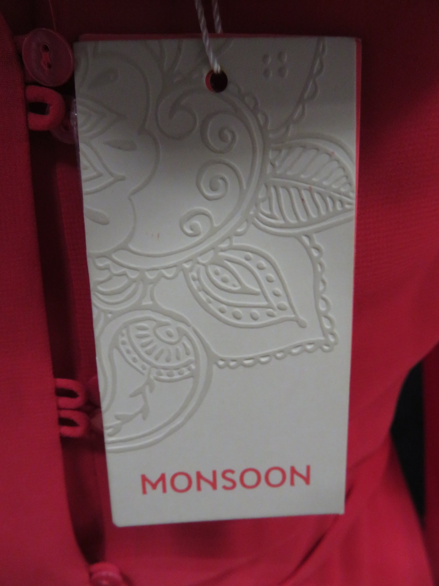 Monsoon - Coral - Chiffon Long Sleeve Dress - Applique Flowers - UK 8