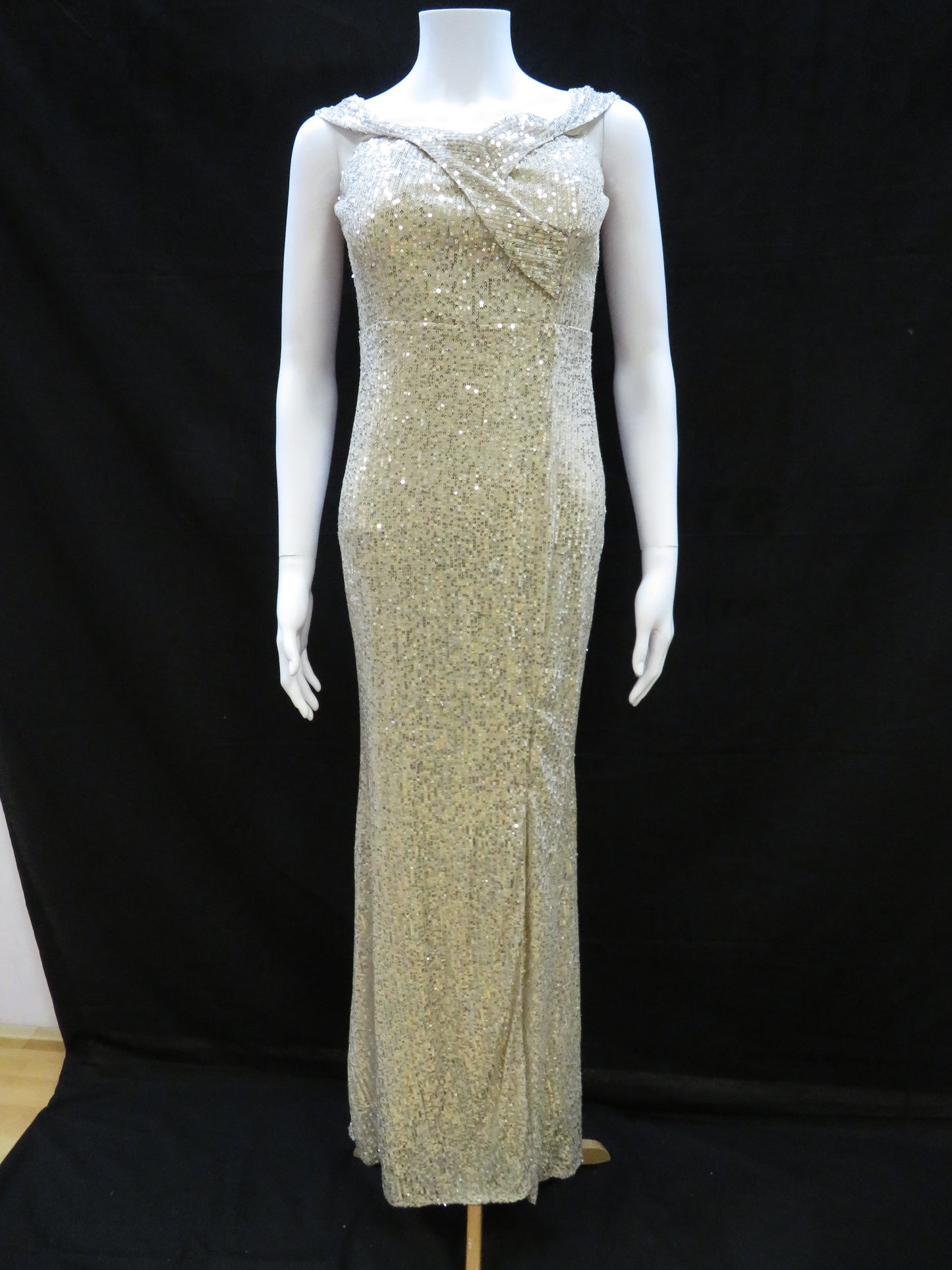 Miss Ord - Silver Sequin Draped Bodice Gown