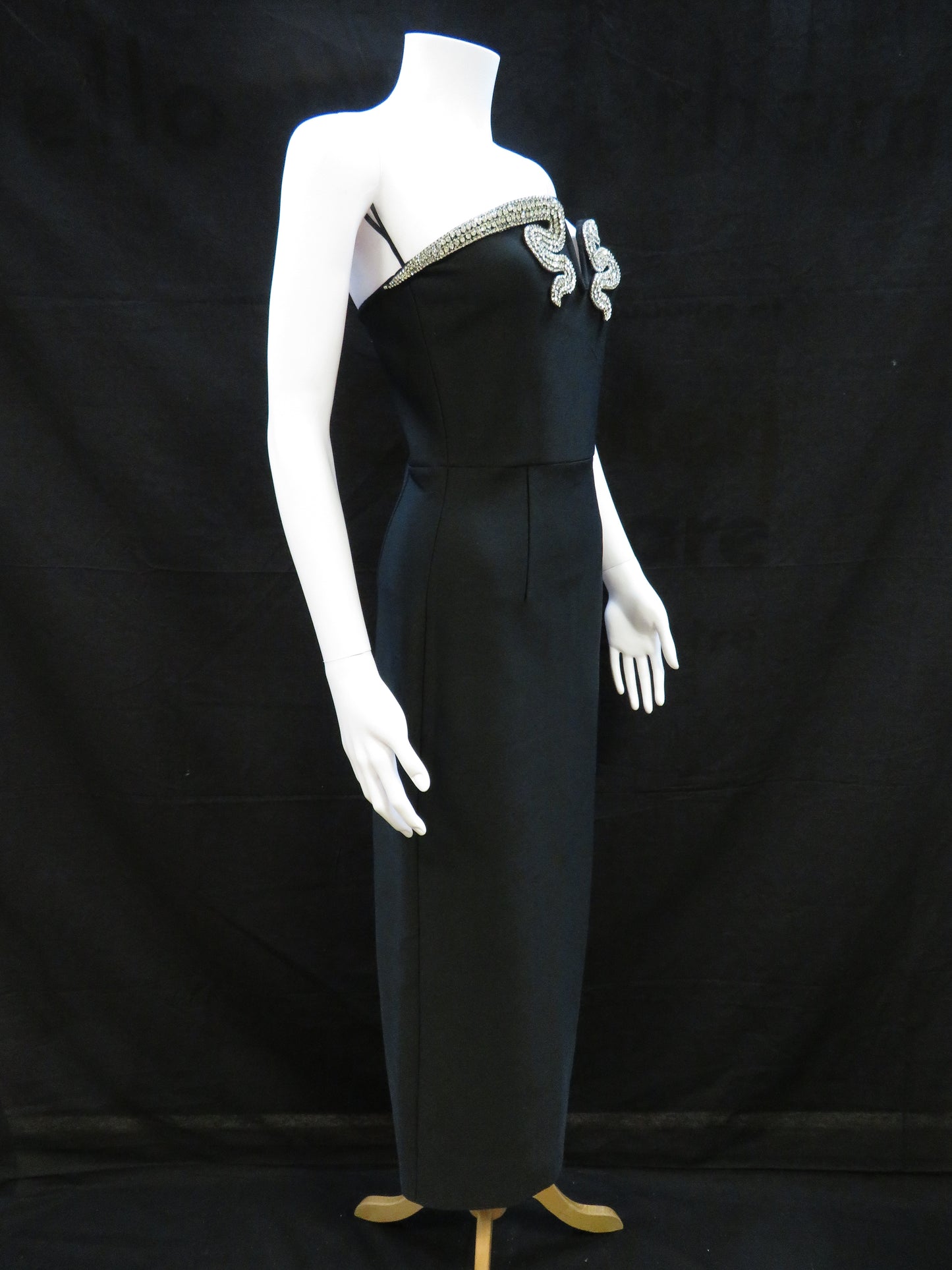 Strapless Snake Detail Black Bodycon Dress - Medium