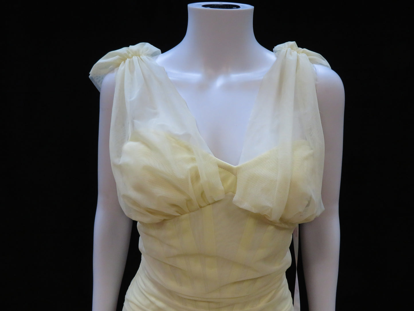 Missguided - Tie Shoulder Mesh Yellow Mini Party Dress