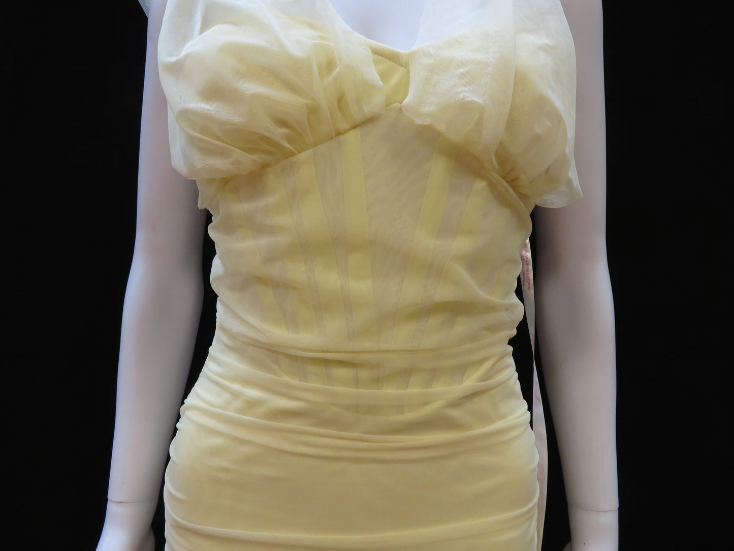 Missguided - Tie Shoulder Mesh Yellow Mini Party Dress
