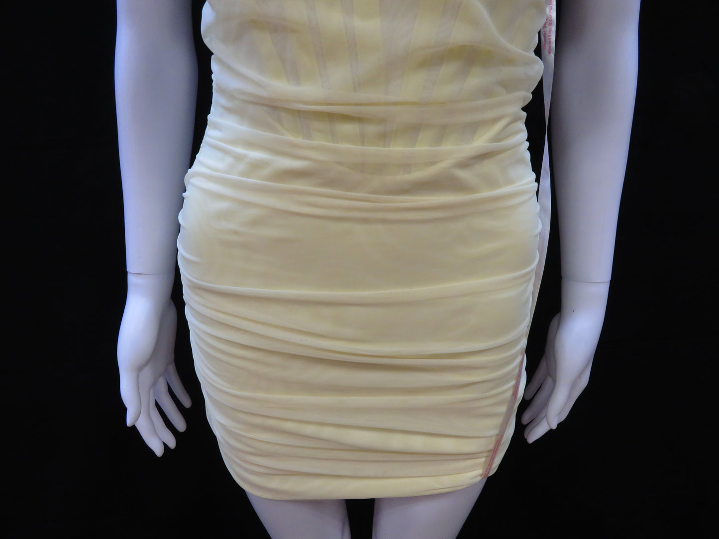 Missguided - Tie Shoulder Mesh Yellow Mini Party Dress