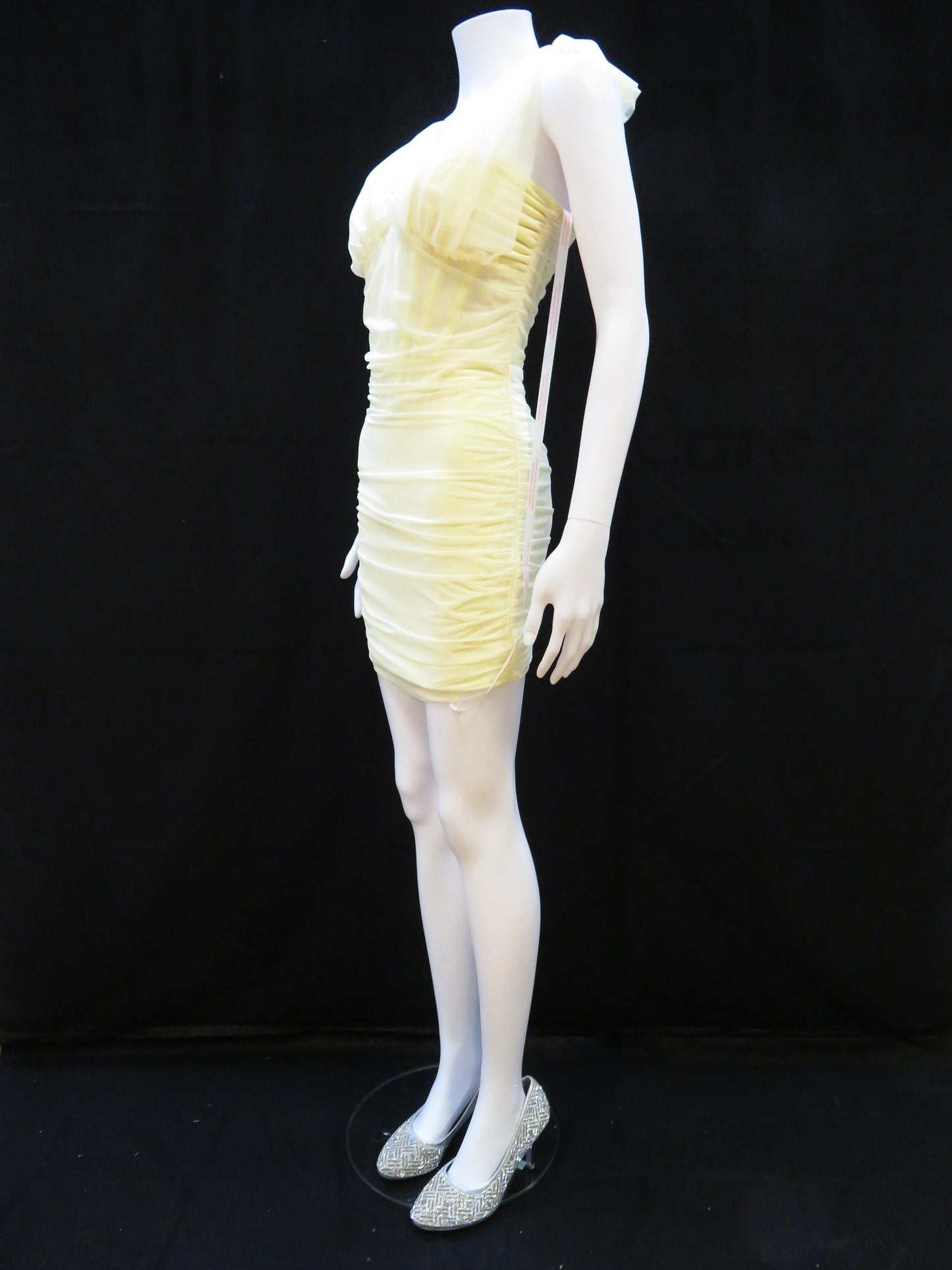 Missguided - Tie Shoulder Mesh Yellow Mini Party Dress