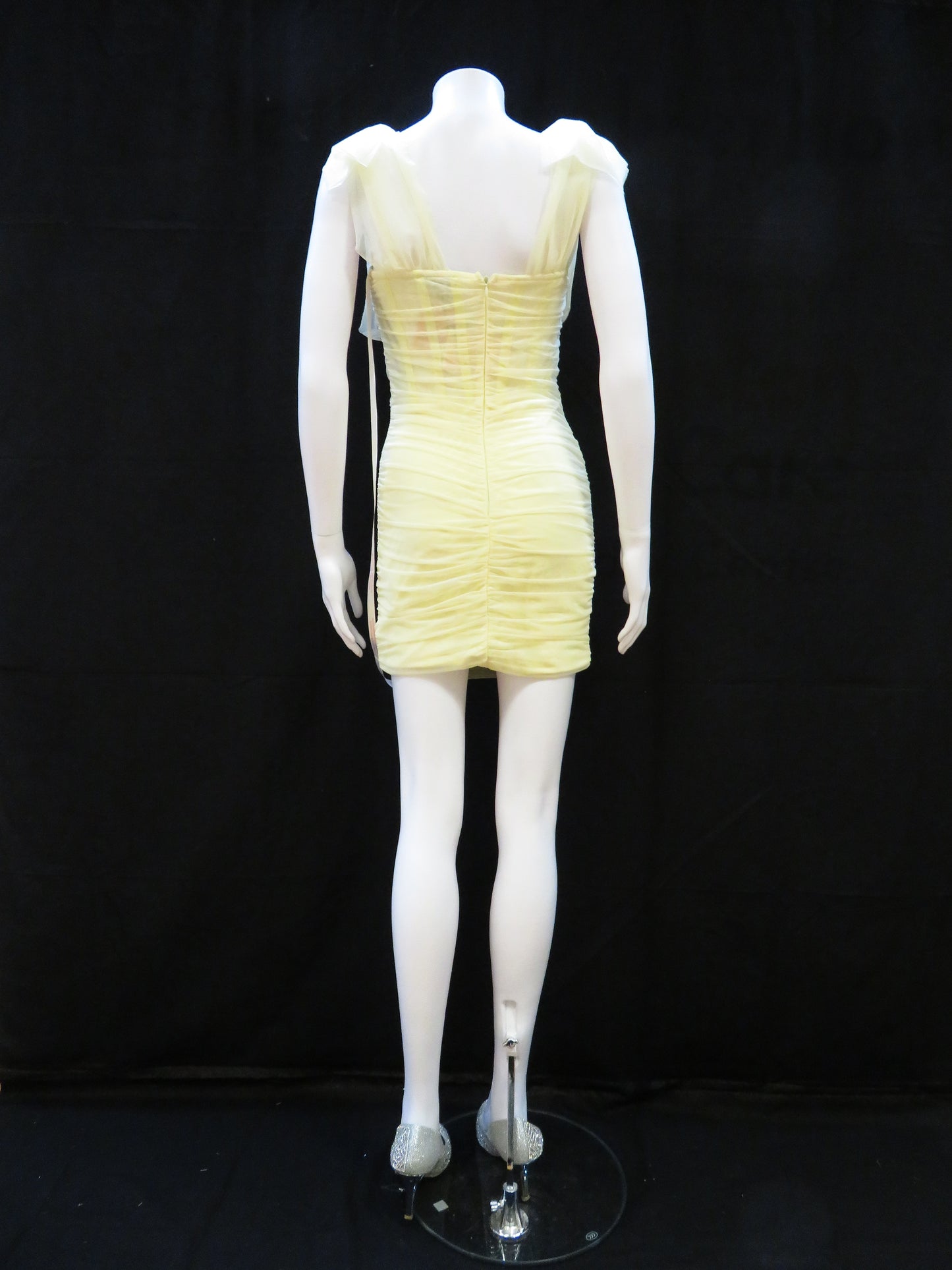 Missguided - Tie Shoulder Mesh Yellow Mini Party Dress