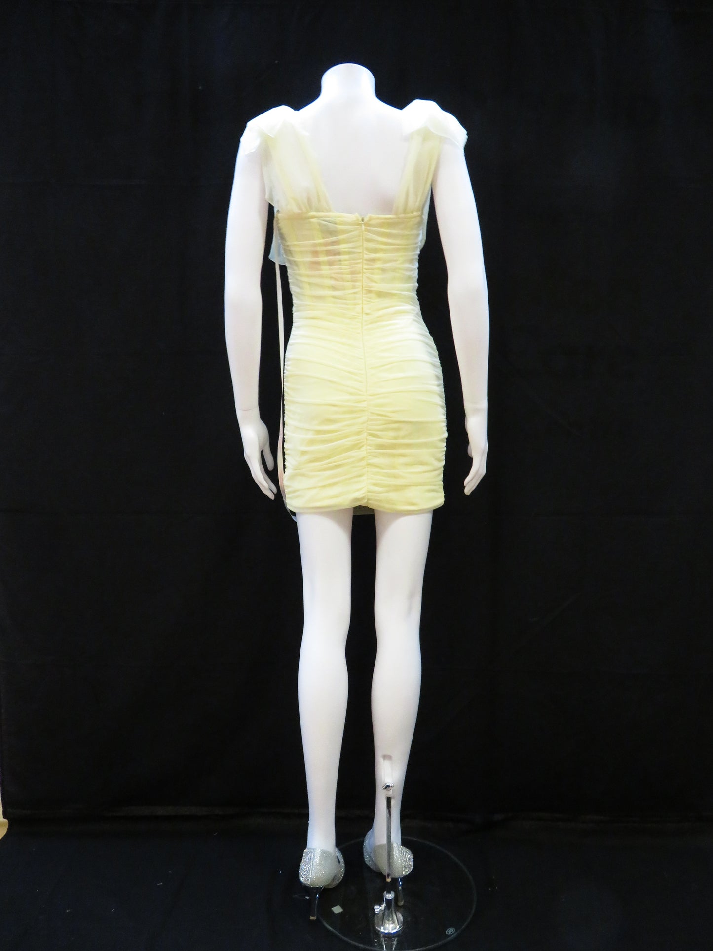 Missguided - Tie Shoulder Mesh Yellow Mini Party Dress
