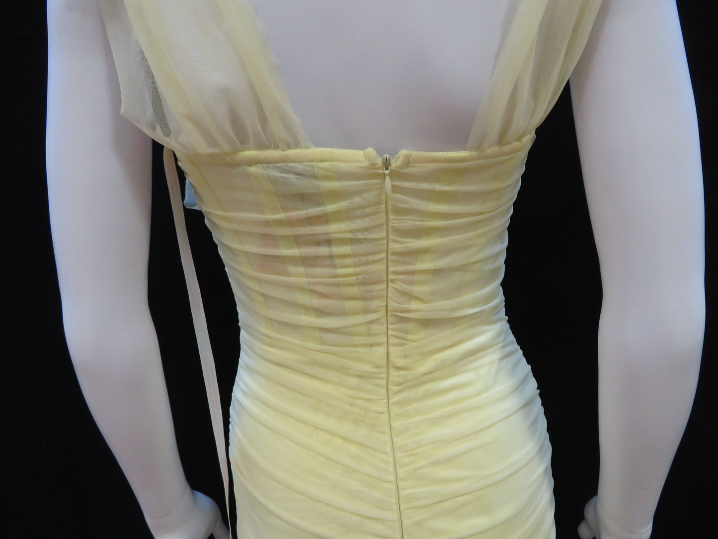 Missguided - Tie Shoulder Mesh Yellow Mini Party Dress