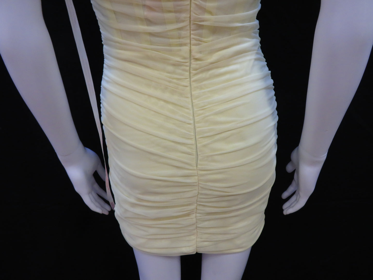 Missguided - Tie Shoulder Mesh Yellow Mini Party Dress