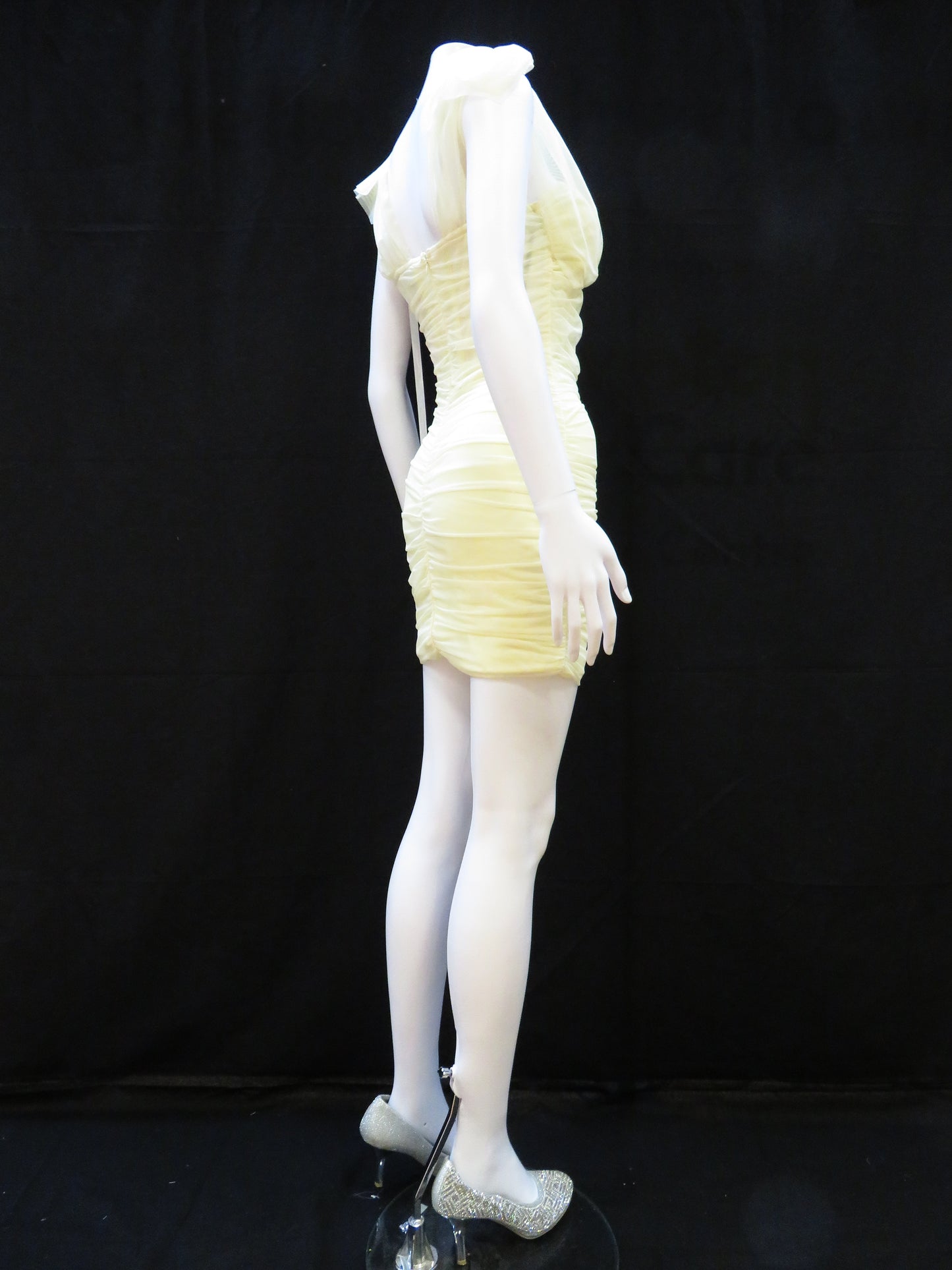 Missguided - Tie Shoulder Mesh Yellow Mini Party Dress