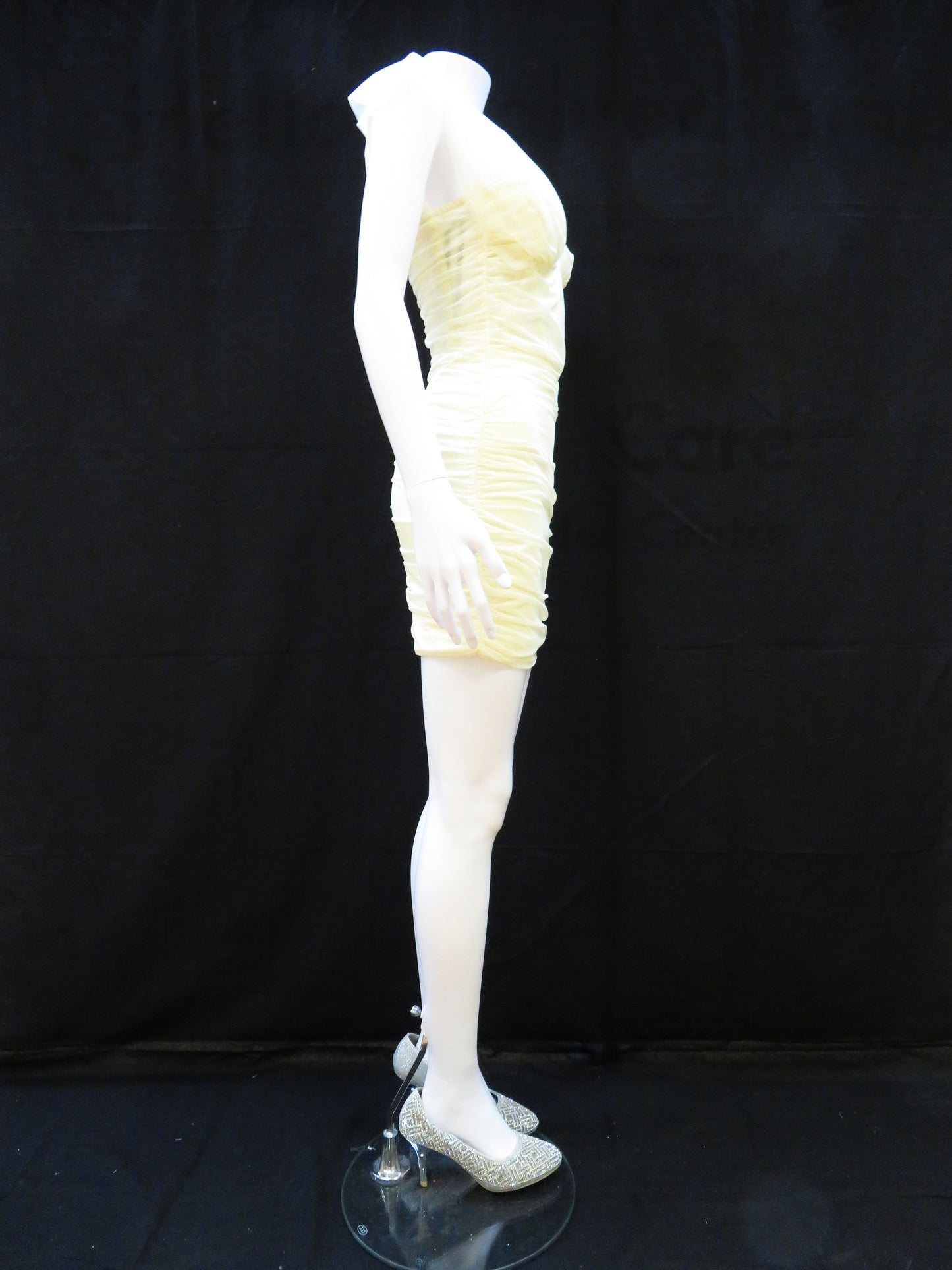 Missguided - Tie Shoulder Mesh Yellow Mini Party Dress