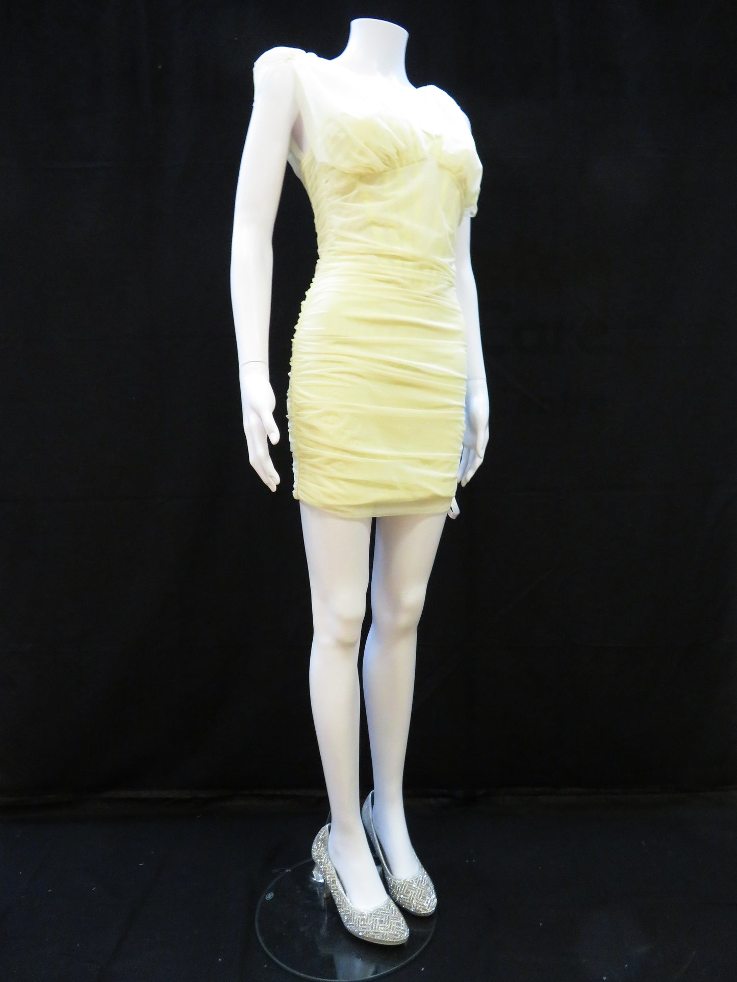 Missguided - Tie Shoulder Mesh Yellow Mini Party Dress