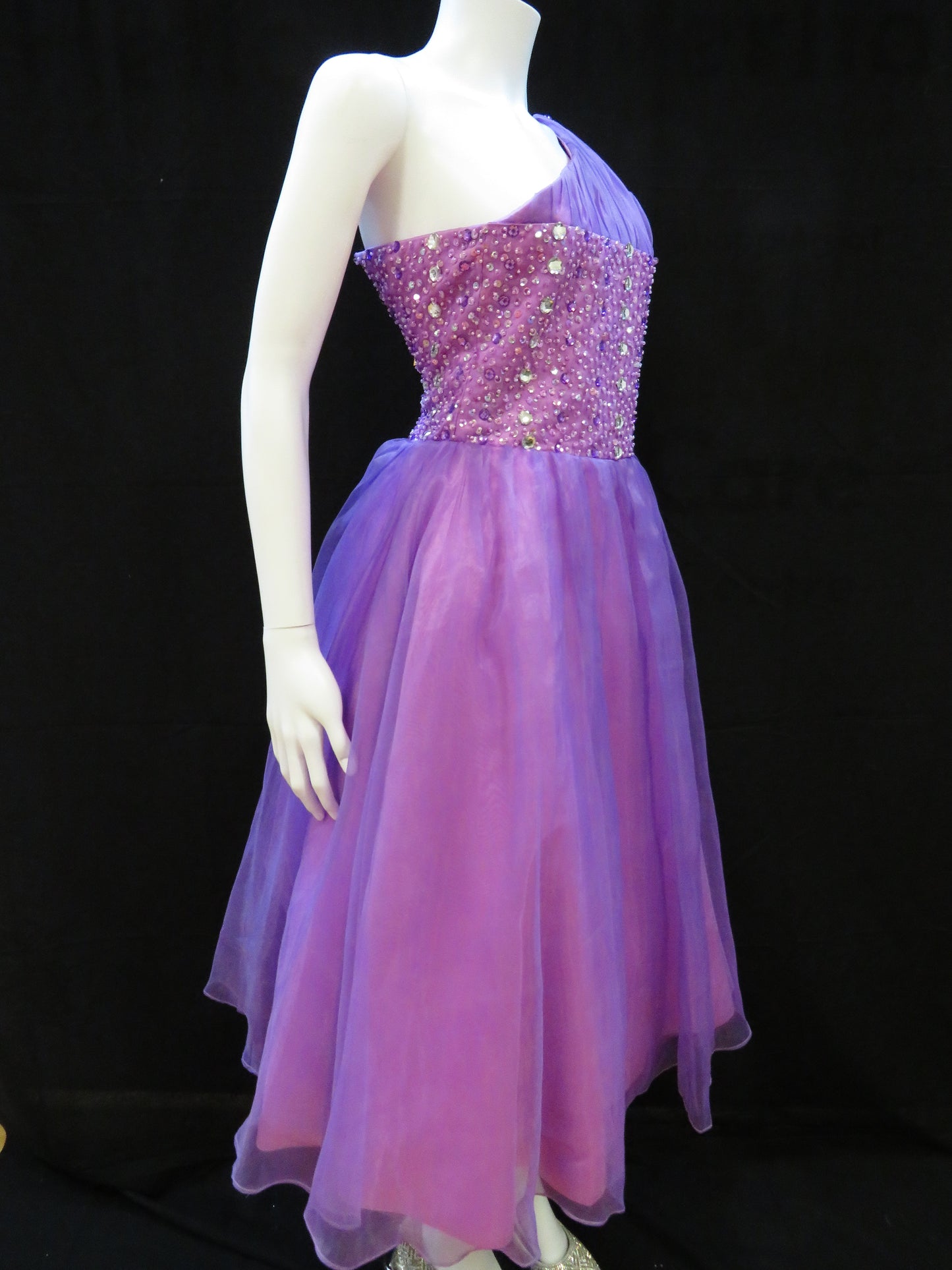 Purple Sequin Beaded Prom Dress