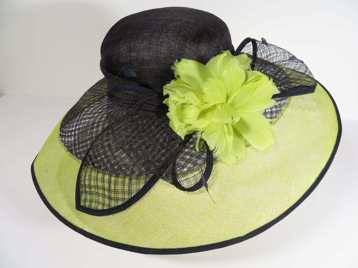 Jacques Vert - Black Lime Green Fascinator Wedding Hat
