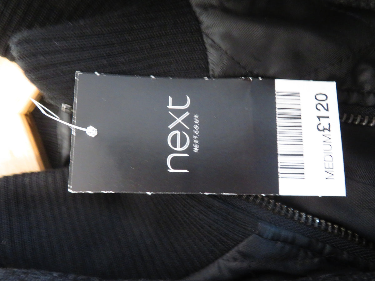 Next Mens Charcoal Grey Funnel Neck Wool Blend Coat Medium Herringbone Zip Up