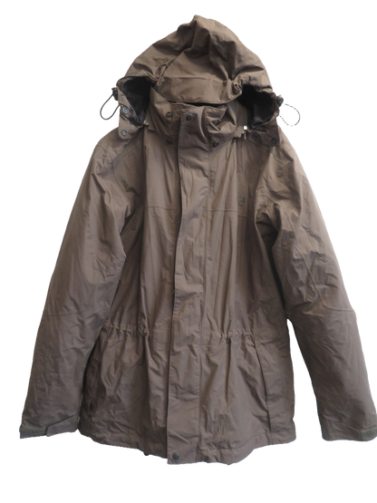 Jack Wolfskin Texapore Mens Parka Jacket L Brown Waterproof Hooded Fleece Lined