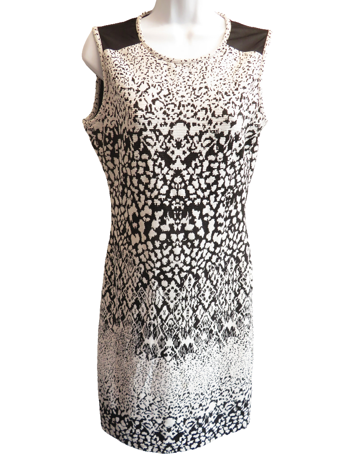 Reiss Womens Bodycon Dress UK 12 Black White Abstract Print Sleeveless Crew Neck