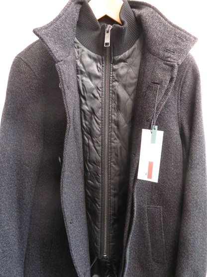 Next Mens Charcoal Grey Funnel Neck Wool Blend Coat Medium Herringbone Zip Up