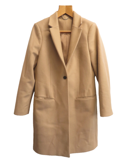 AllSaints Leni Womens Coat UK 12 Camel Beige Wool Cashmere Blend Single Breasted