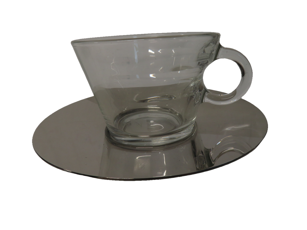Nespresso View Collection Cappuccino Cups and Saucers Set of 2 Glass Steel Boxed