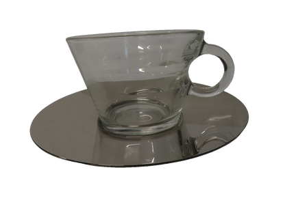 Nespresso View Collection Cappuccino Cups and Saucers Set of 2 Glass Steel Boxed