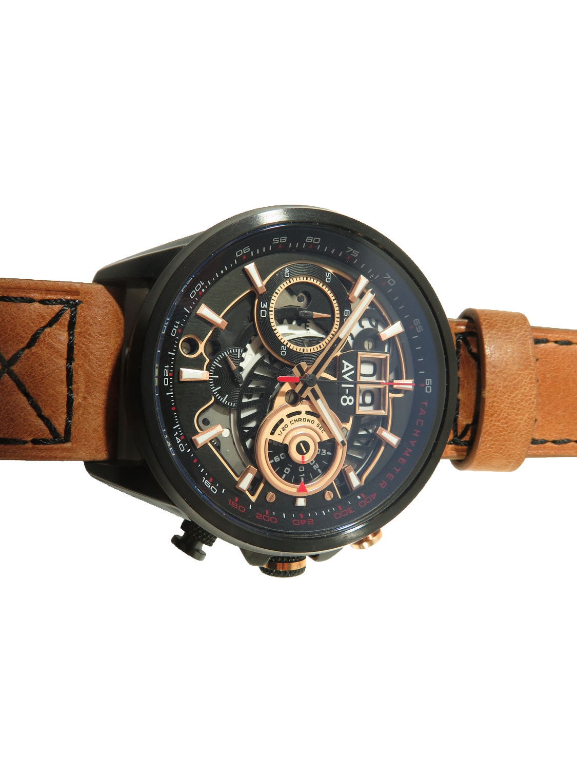 AVI-8 Hawker Harrier Matador Mens Chronograph Watch Black Brown Leather Strap