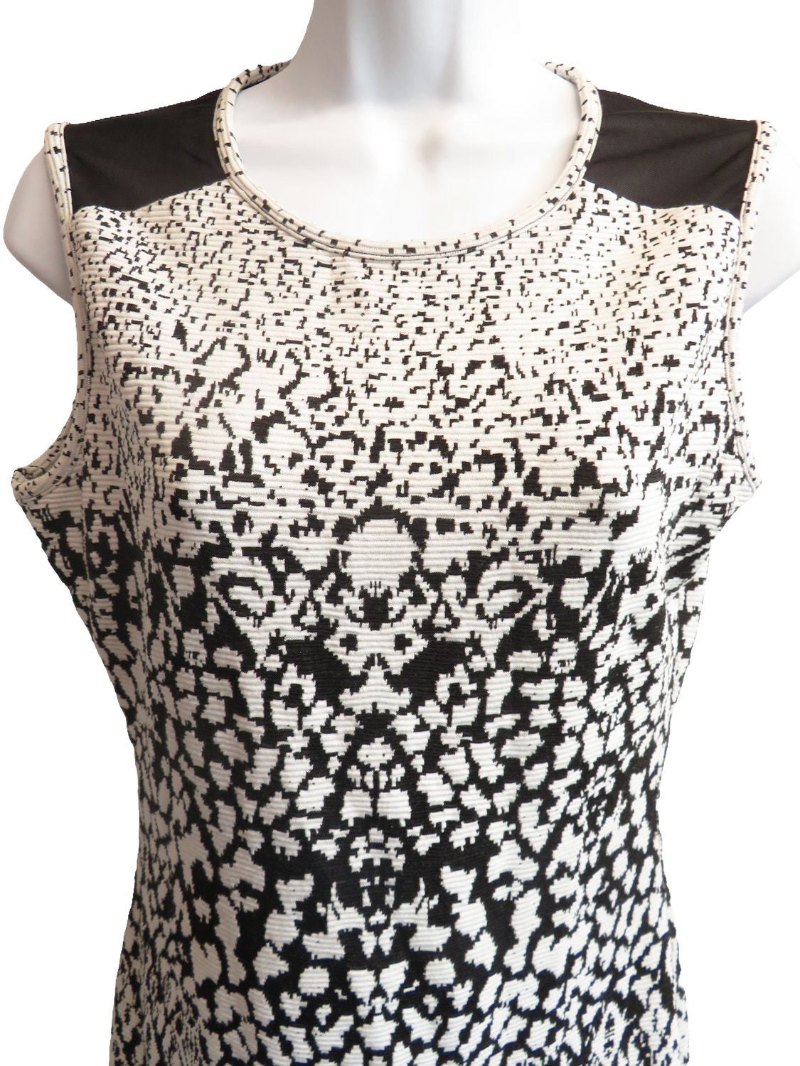 Reiss Womens Bodycon Dress UK 12 Black White Abstract Print Sleeveless Crew Neck