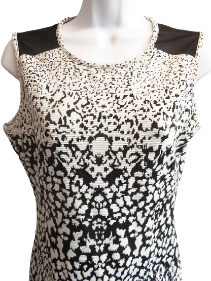 Reiss Womens Bodycon Dress UK 12 Black White Abstract Print Sleeveless Crew Neck