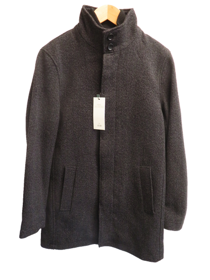 Next Mens Charcoal Grey Funnel Neck Wool Blend Coat Medium Herringbone Zip Up