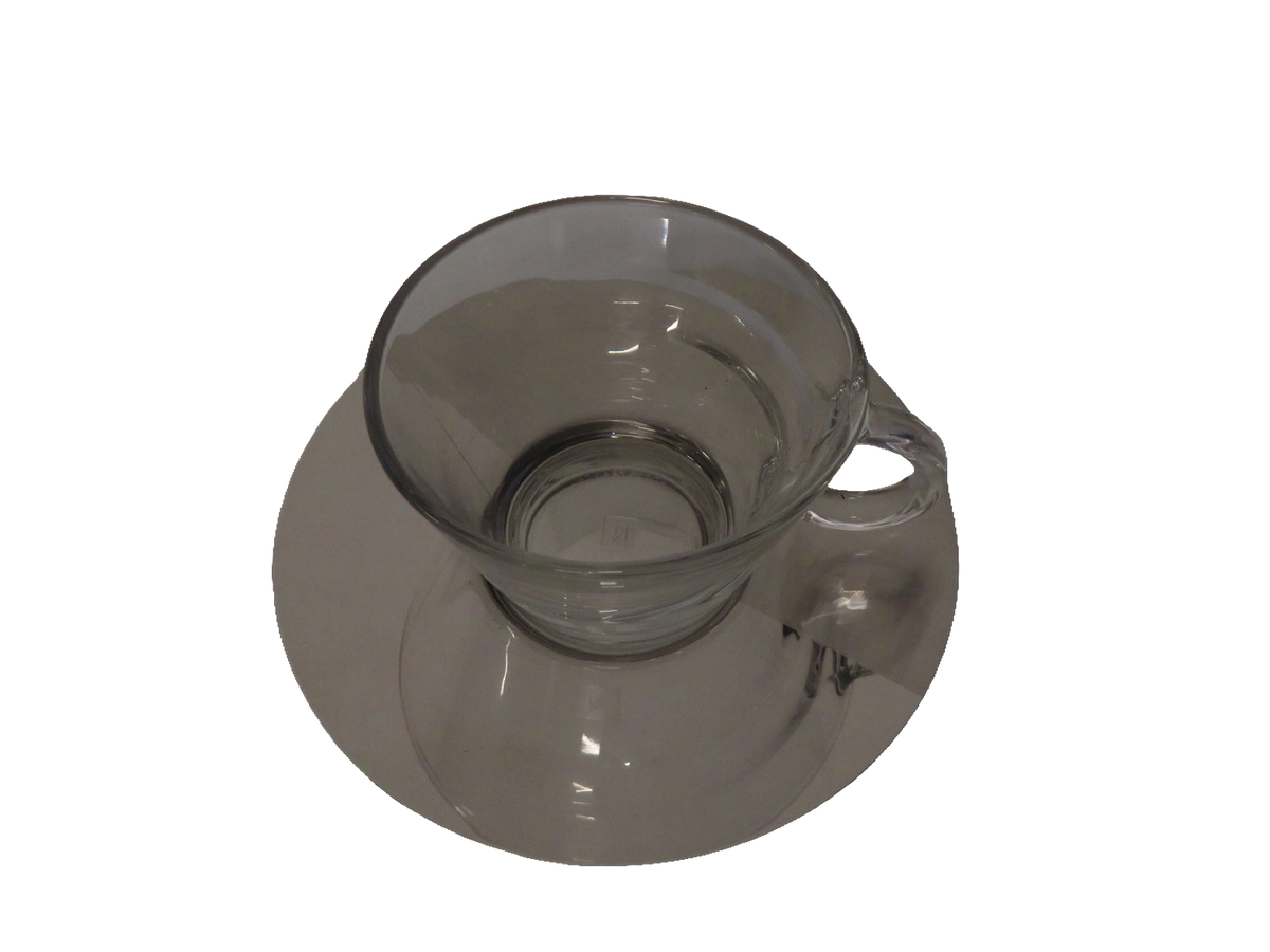 Nespresso View Collection Cappuccino Cups and Saucers Set of 2 Glass Steel Boxed