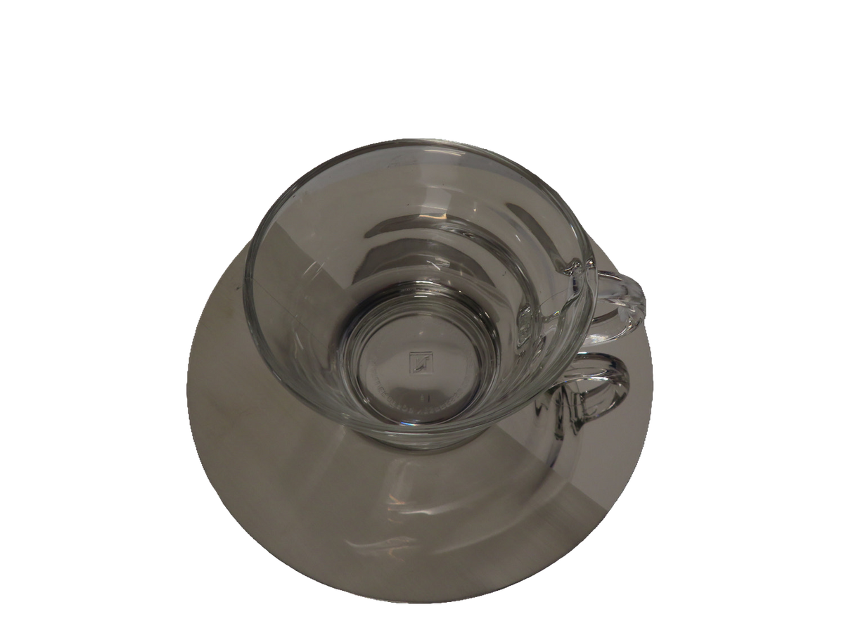 Nespresso View Collection Cappuccino Cups and Saucers Set of 2 Glass Steel Boxed