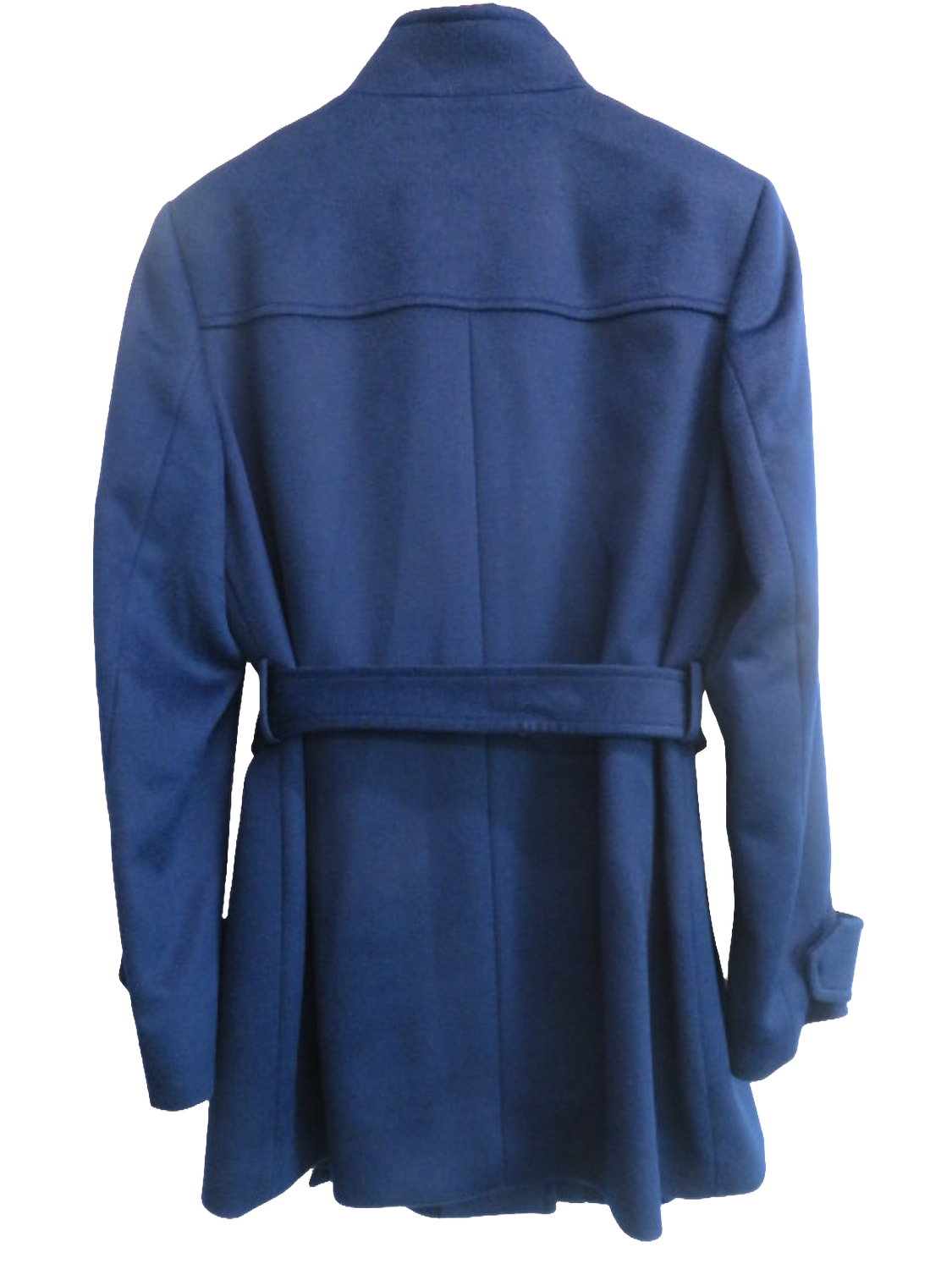 Jaeger Womens Royal Blue Wool Belted Funnel Neck Coat Jacket UK 14 Long Sleeve