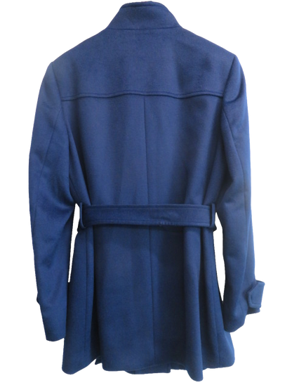 Jaeger Womens Royal Blue Wool Belted Funnel Neck Coat Jacket UK 14 Long Sleeve