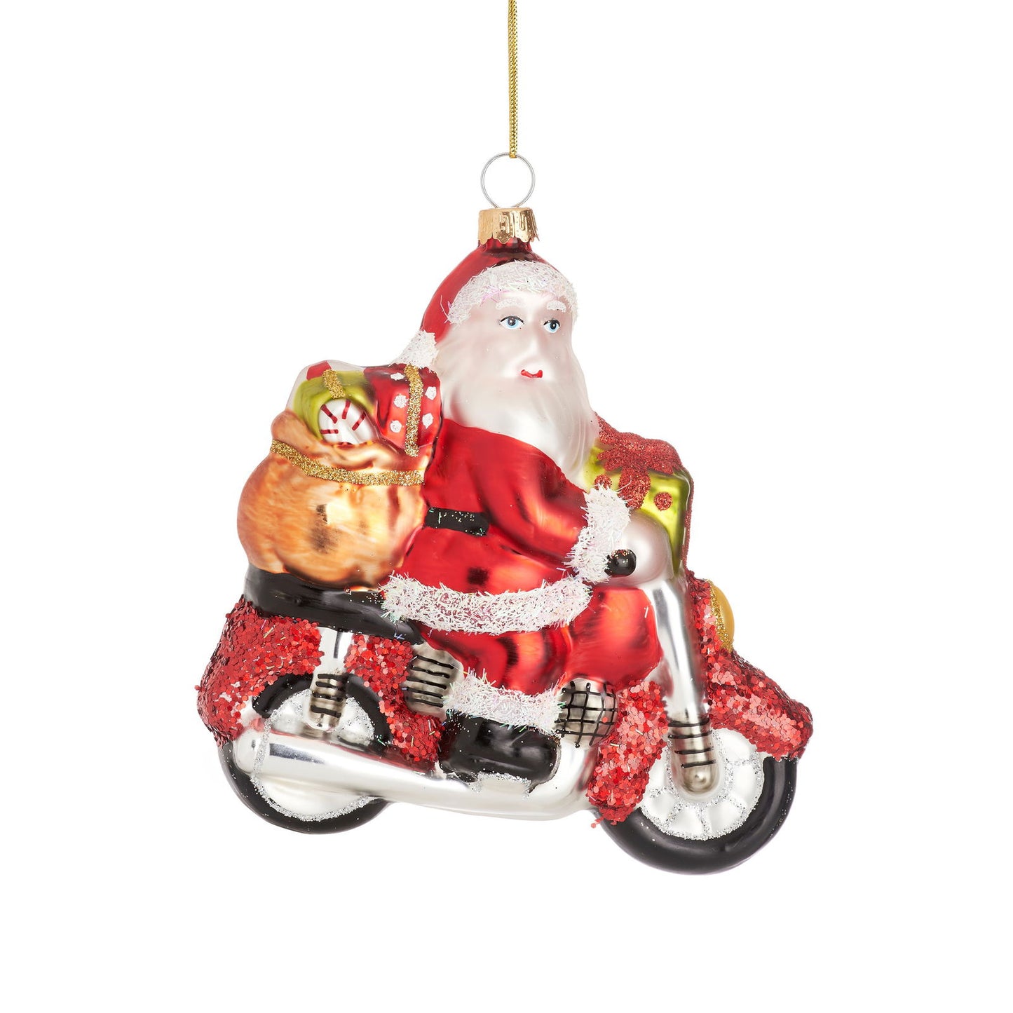 Christmas Santa on a Motorbike Shaped Bauble