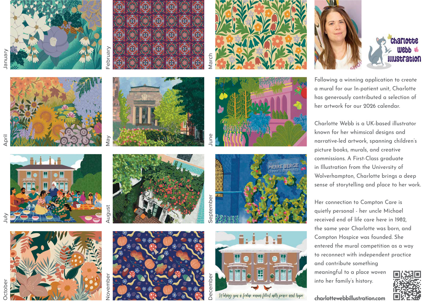 Compton Care 2026 Wall Calendar - A4 Calendar 42 x 30 cm - Illustrated By Charlotte Webb