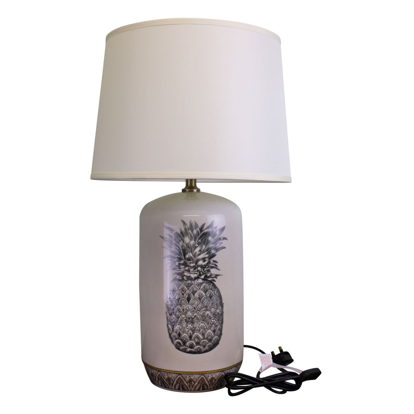 Black & White Ceramic Lamp with Pineapple Design