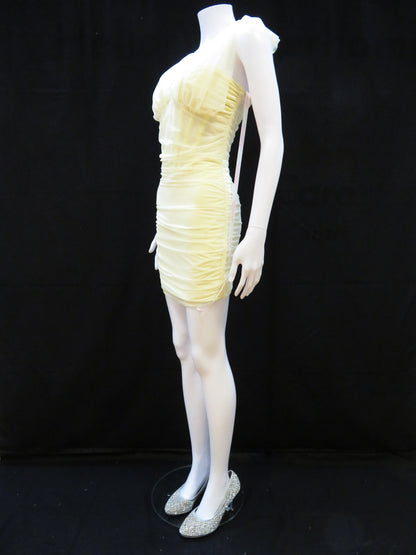 Missguided - Tie Shoulder Mesh Yellow Mini Party Dress