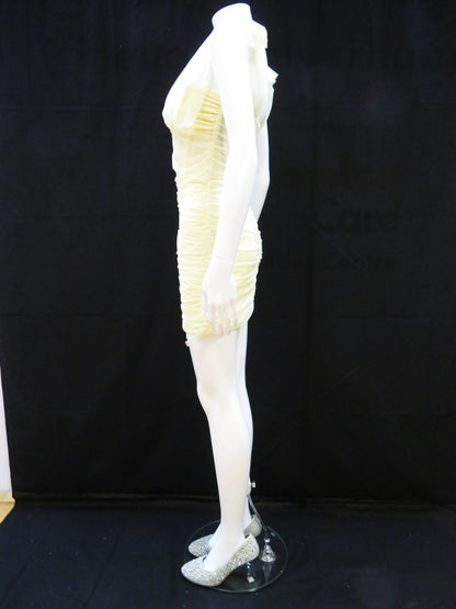 Missguided - Tie Shoulder Mesh Yellow Mini Party Dress