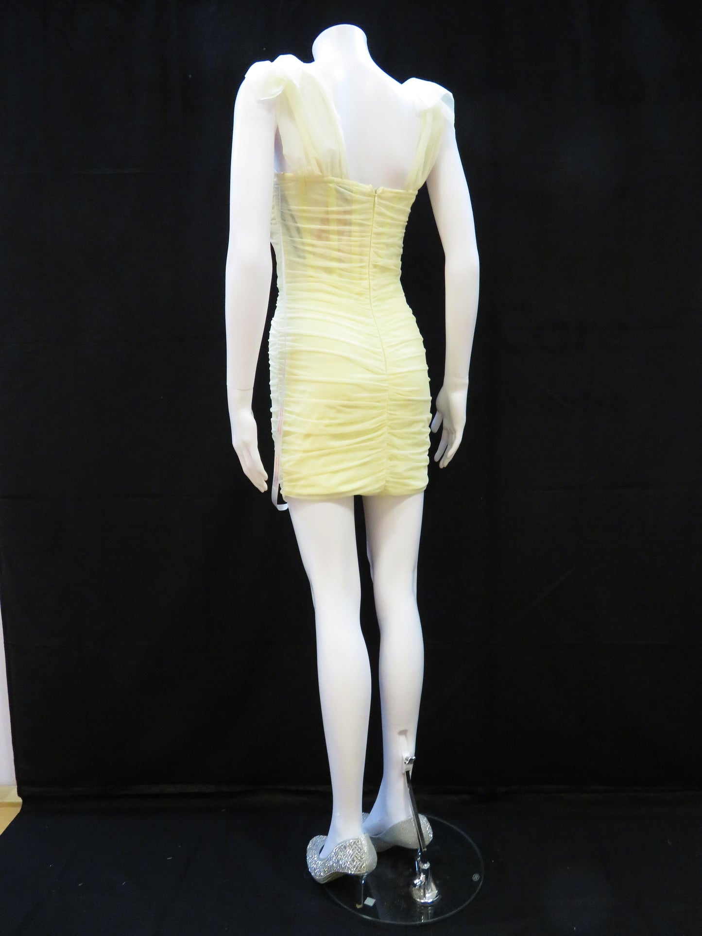 Missguided - Tie Shoulder Mesh Yellow Mini Party Dress