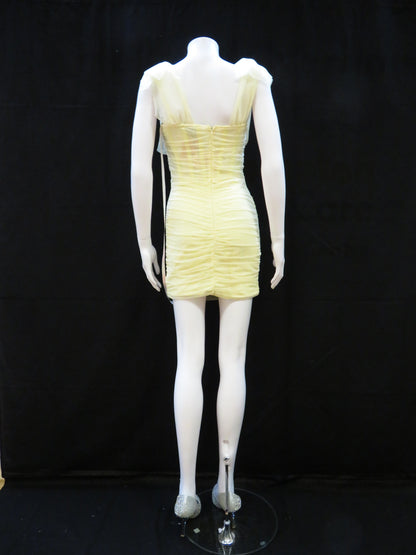 Missguided - Tie Shoulder Mesh Yellow Mini Party Dress