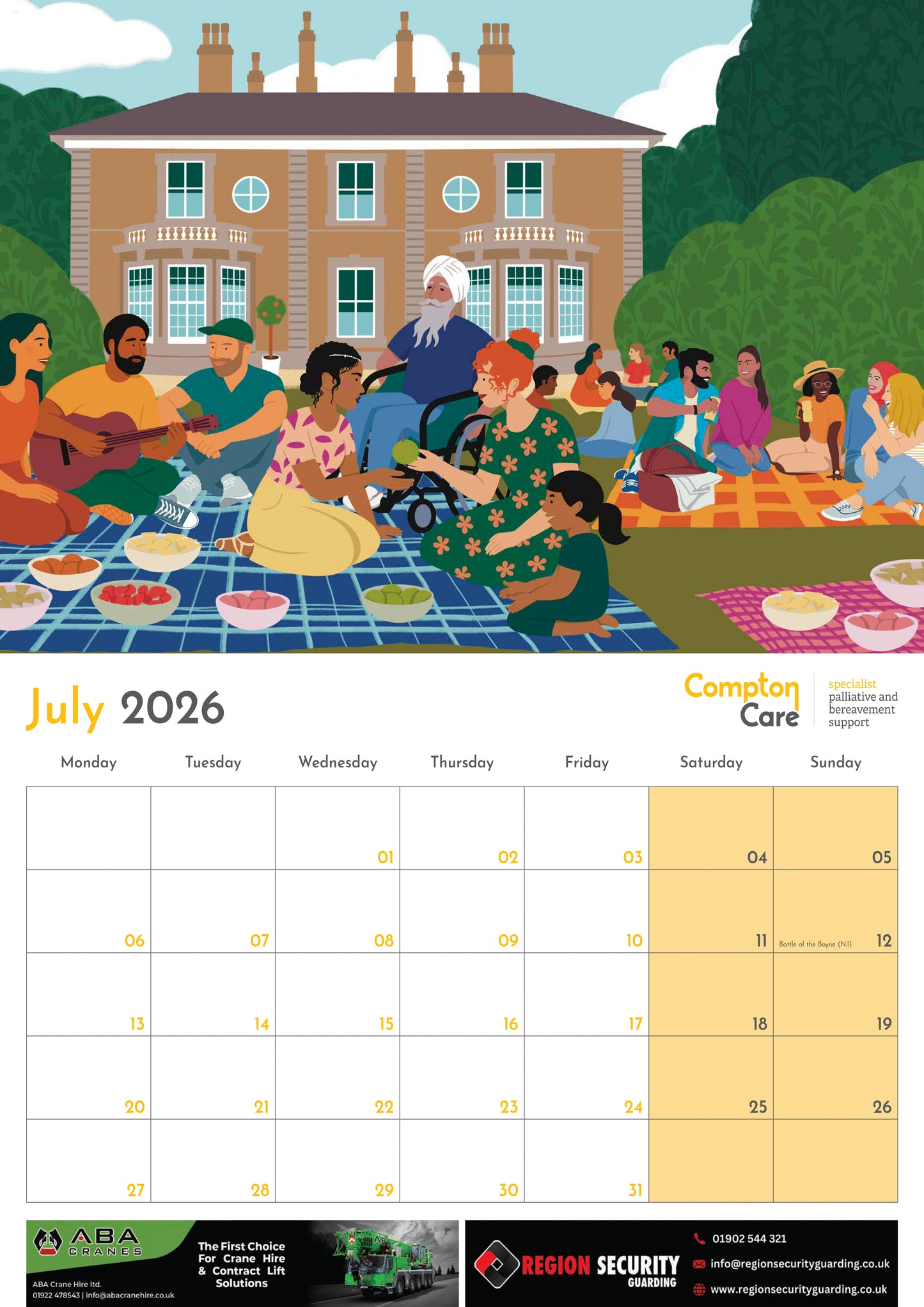 Compton Care 2026 Wall Calendar - A4 Calendar 42 x 30 cm - Illustrated By Charlotte Webb