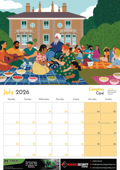 Compton Care 2026 Wall Calendar - A4 Calendar 42 x 30 cm - Illustrated By Charlotte Webb