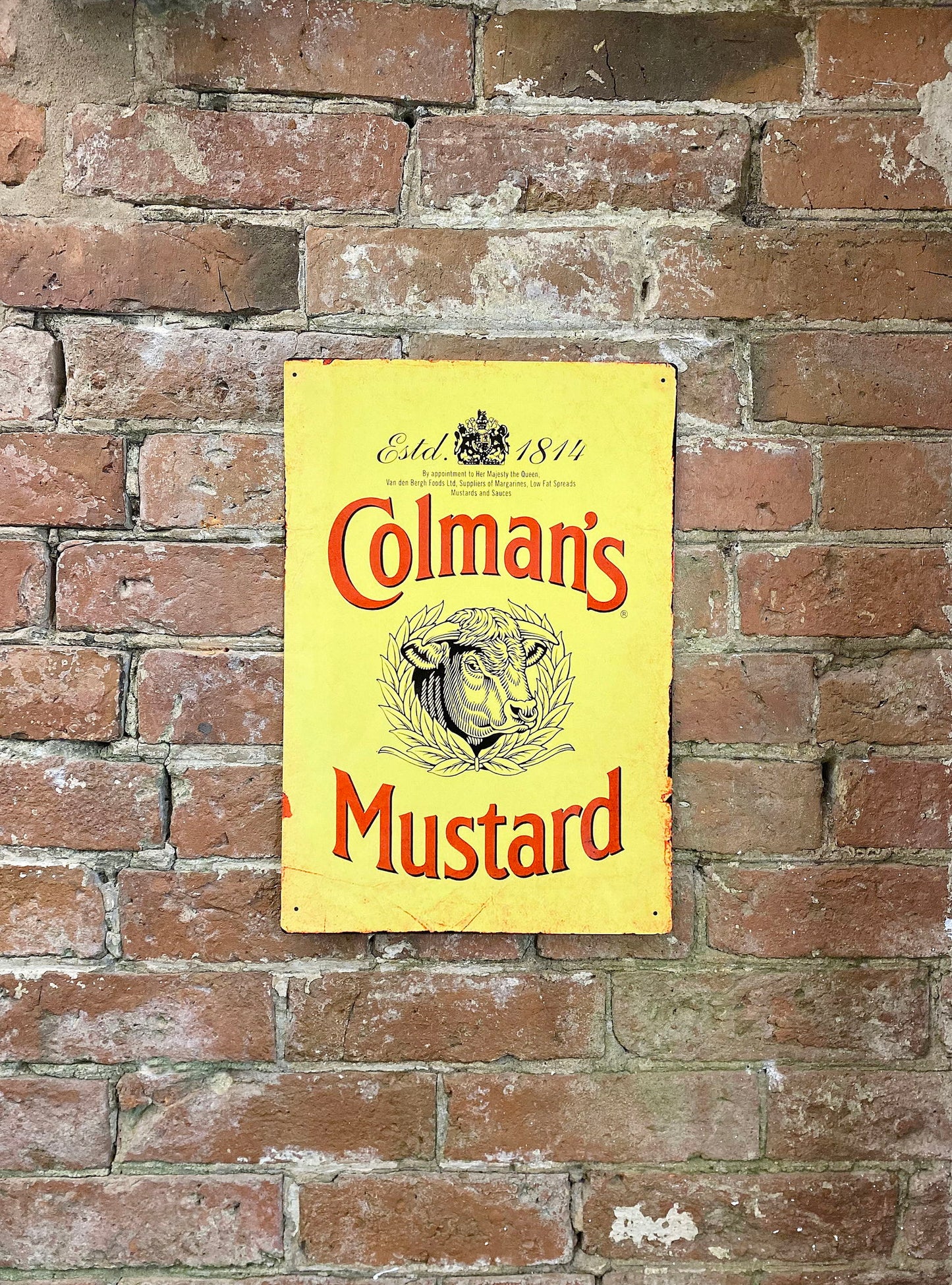 Metal Advertising Wall Sign - Colmans Yellow Mustard