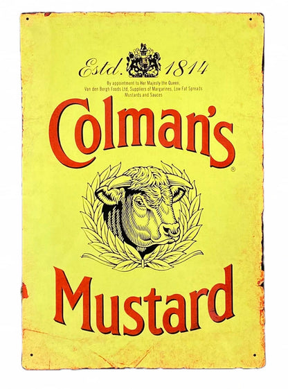 Metal Advertising Wall Sign - Colmans Yellow Mustard