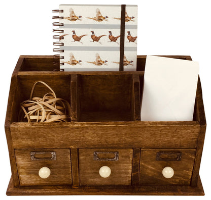 Rustic Desktop Organiser With Drawers - 37cm