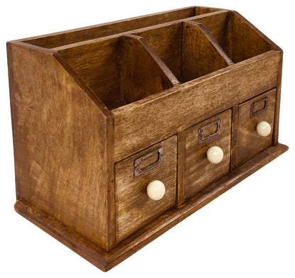 Rustic Desktop Organiser With Drawers - 37cm