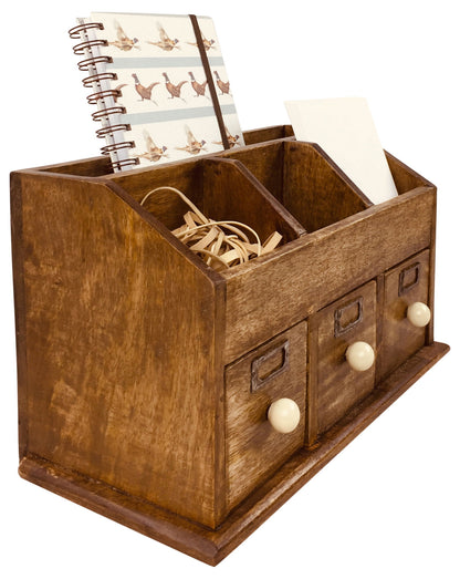 Rustic Desktop Organiser With Drawers - 37cm