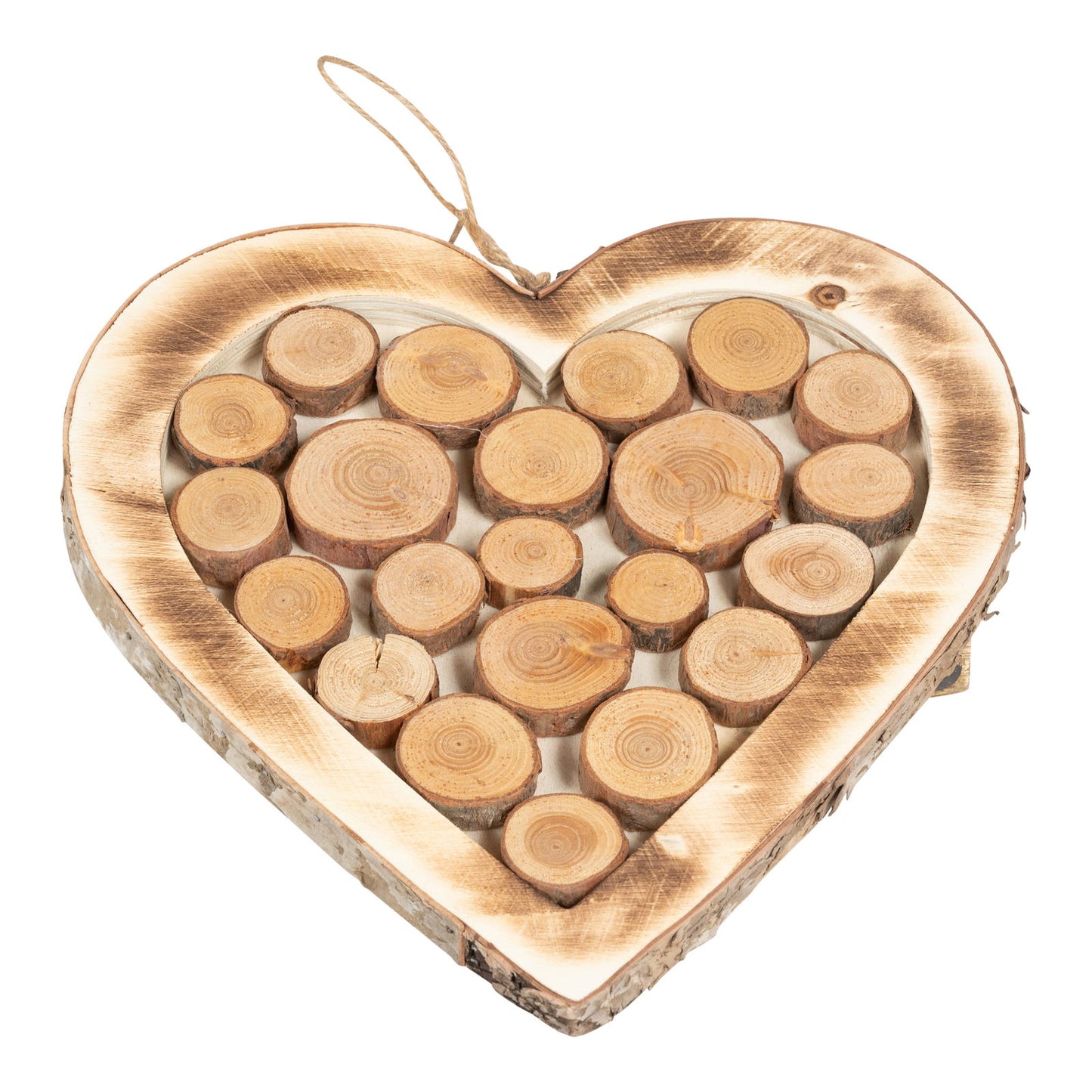 Wooden Hanging Heart With Burnt Effect - 28cm