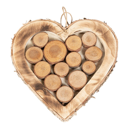 Wooden Hanging Heart With Burnt Effect - 28cm